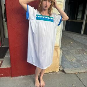 Vintage Geometric Trim Lounge Dress | 70s 80s Art House Caftan